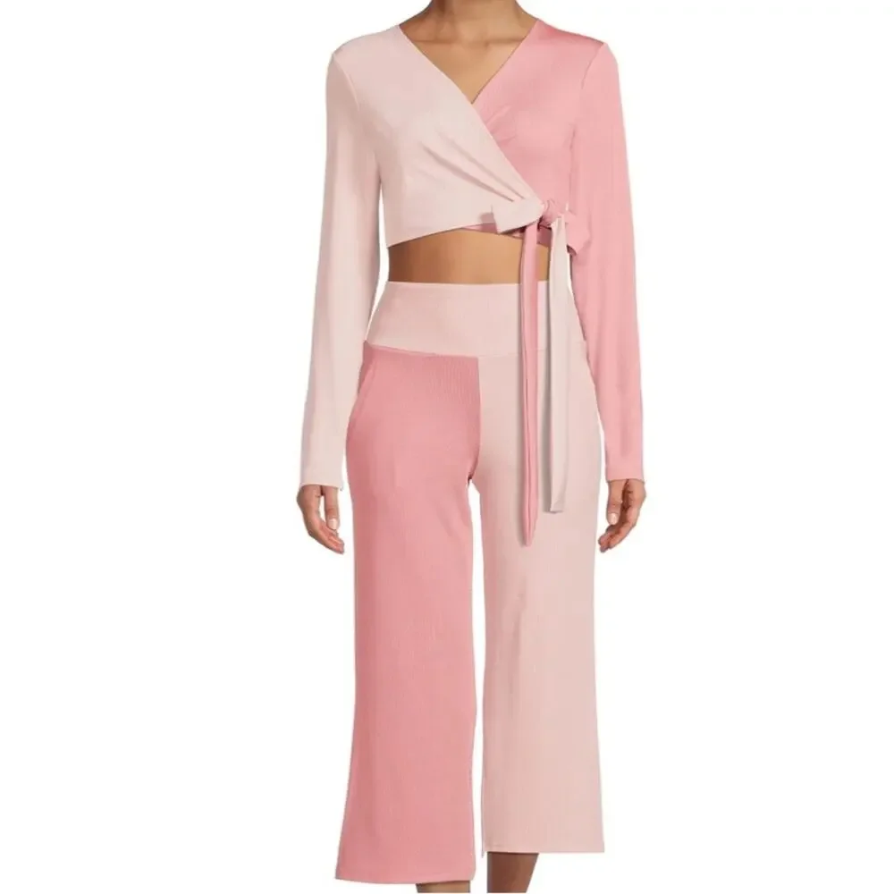 Avia Cropped Wide-Leg Pants with Two-Tone Yoga Wrap Top XL - Picture 2 of 5